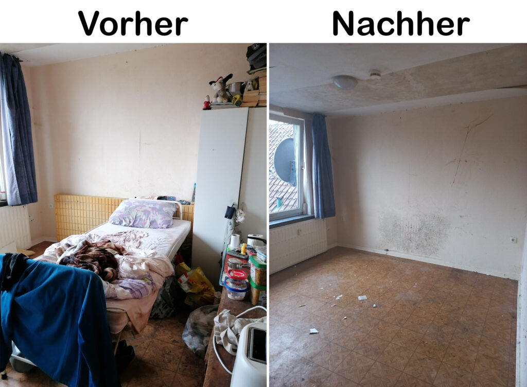 Vorher und Nachher Ansicht einer entrümpelten Wohnung