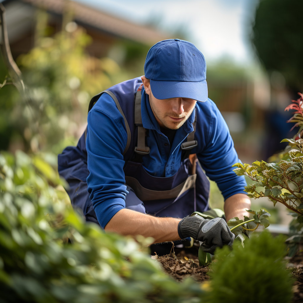 Mitarbeiter von Martens Services bei der Gartenpflege eines Beetes