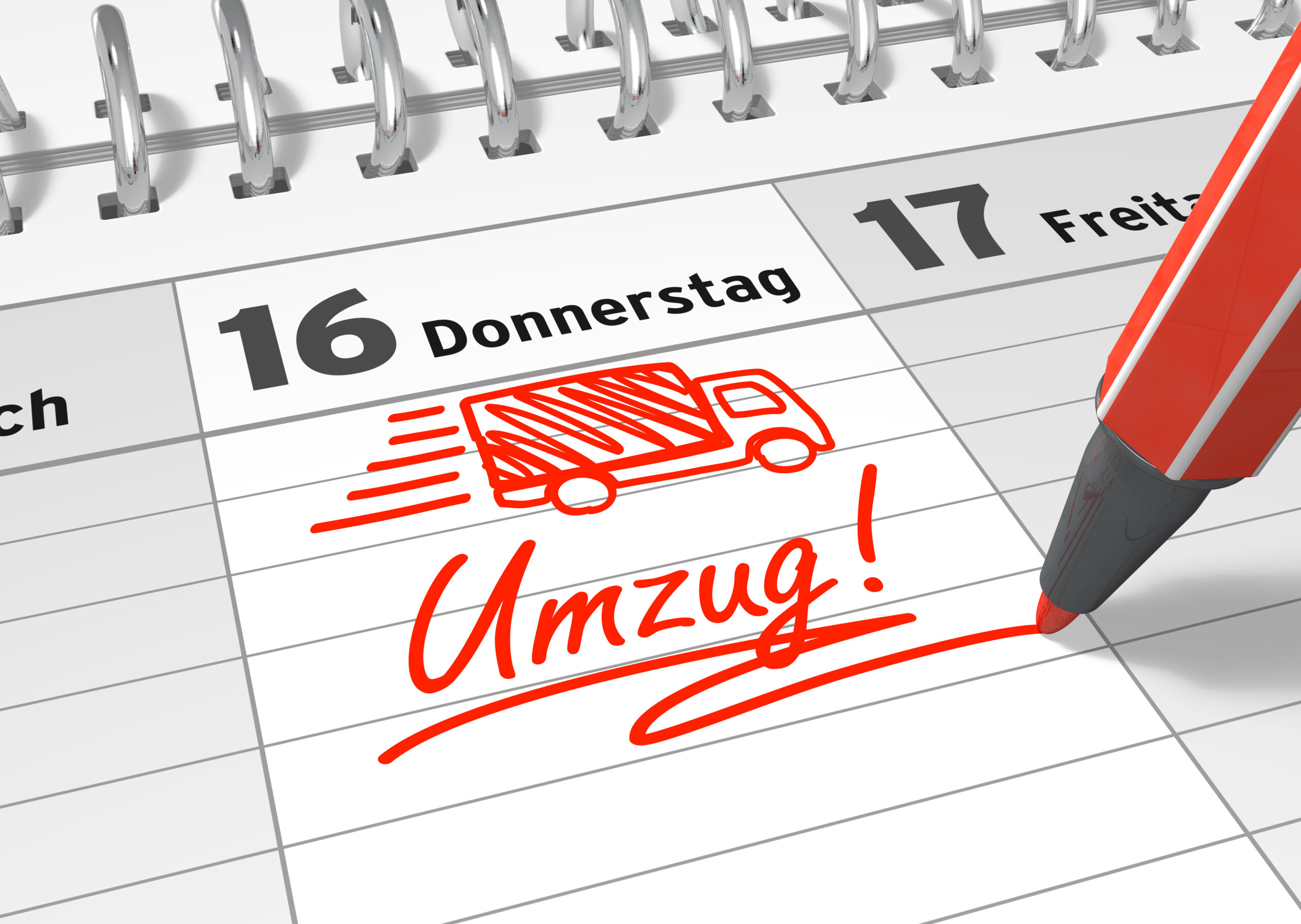 Umzug eingetragen in einem Kalender